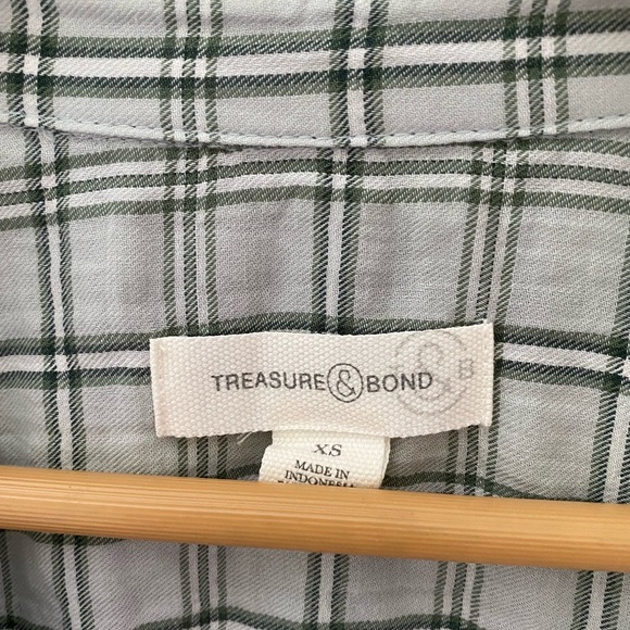 NWT Treasure & Bond Stella Green Plaid Short Sleeve Button Down Top - Picture 3 of 5